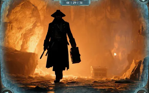 Szene aus dem kommenden Outdoor-Exitgame Treasure Hunters: Piratenfigur mit Buch vor einer glühenden Höhle
